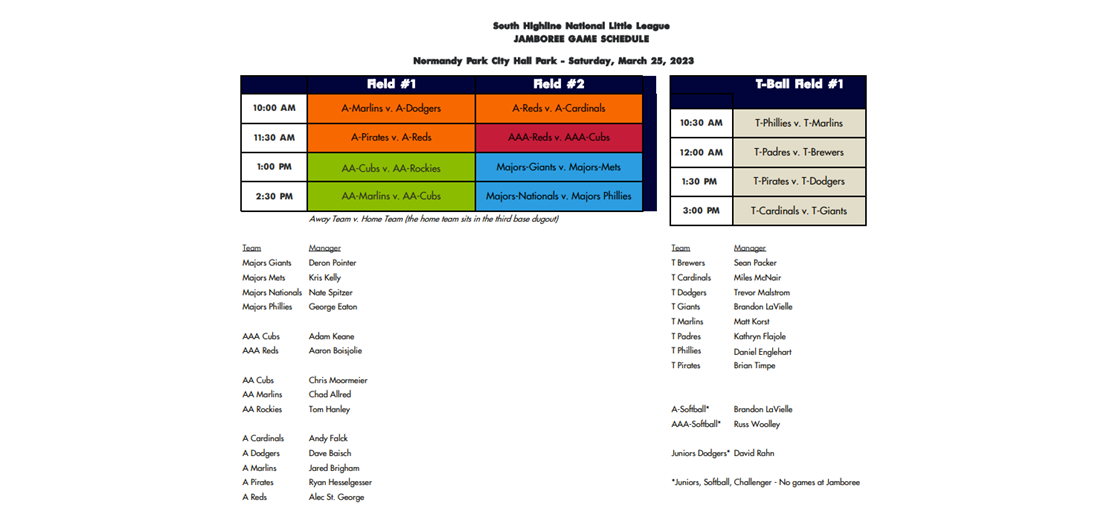 March 25th Jamboree Schedule Released!